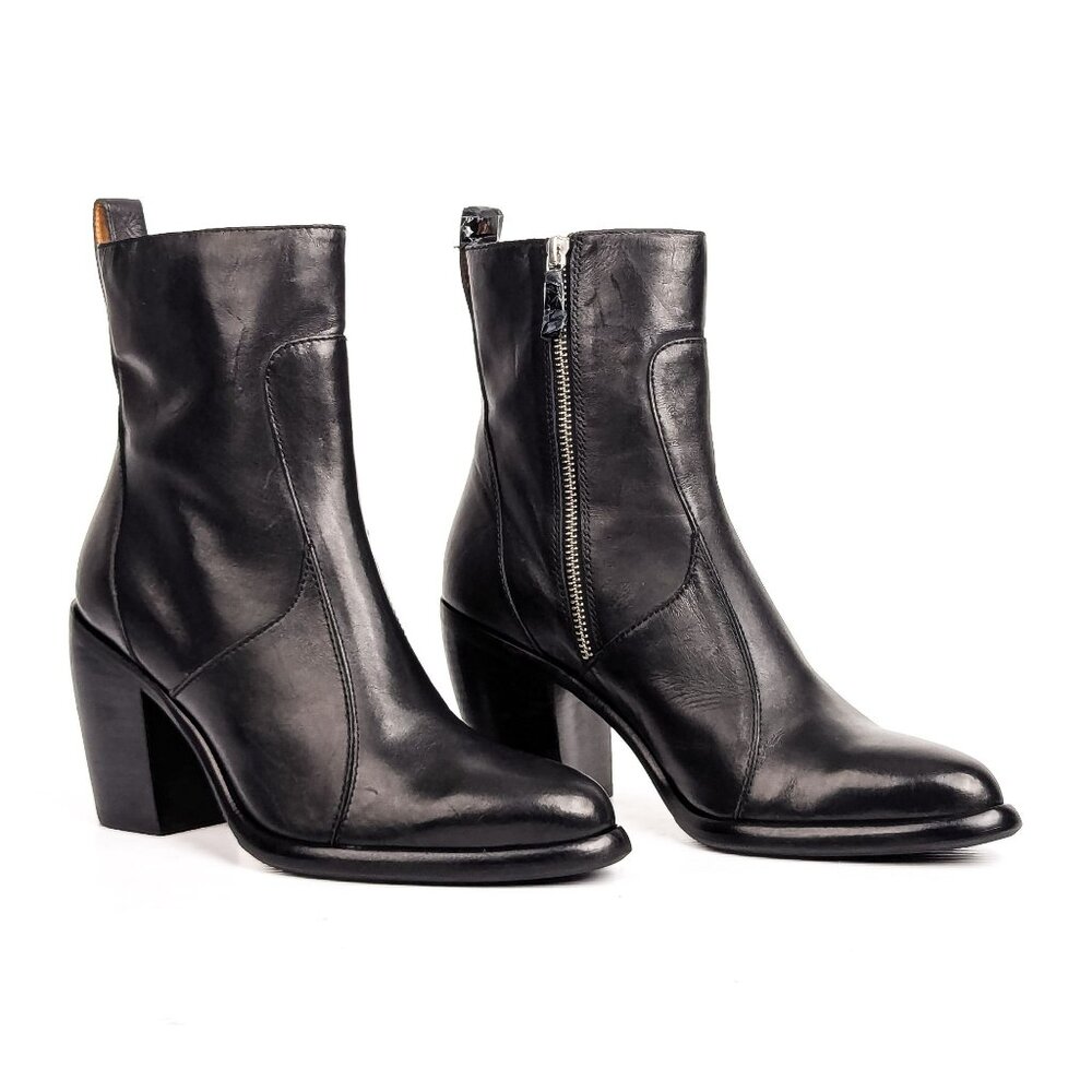 Rag&bone Women Mustang Black Leather Heel Western Ankle boots sz 8US EUR38.5